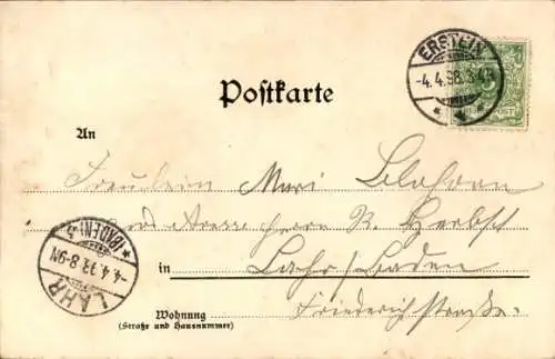 Litho Erstein Elsass Bas Rhin, Kirchen, Totalansicht