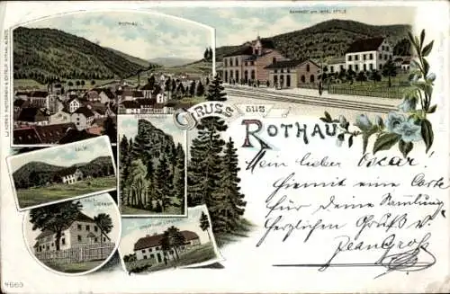 Litho Rothau Elsass Bas Rhin, Bahnhof, Ortsansichten