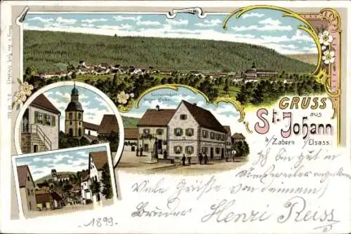 Litho Saint Jean Saverne St Johann bei Zabern Elsass Bas Rhin, Gastwirtschaft, Totalansicht