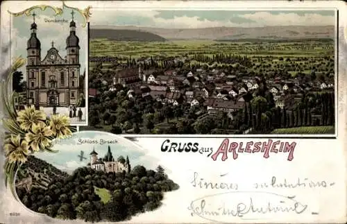 Litho Arlesheim Kanton Basel Land, Domkirche, Schloss Birseck, Totalansicht
