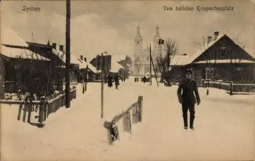 Ak Lyntupy Weißrussland, Östlicher Kriegsschauplatz, Ortsansicht im Winter, I WK