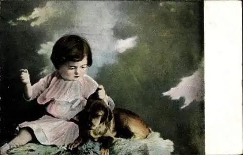 Ak Mädchen, Brauner Hund, Portrait