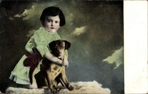 Ak Mädchen, Brauner Hund, Portrait
