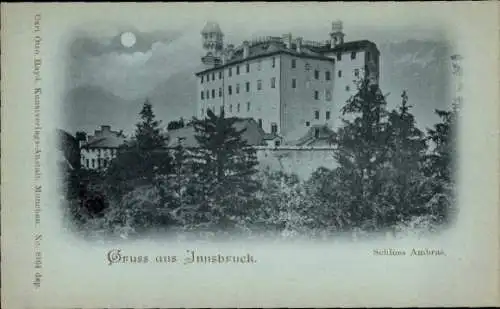 Mondschein Ak Amras Innsbruck in Tirol, Schloss Ambras