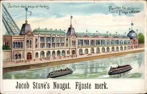 Litho Paris, Weltausstellung 1900, Wasser- und Waldpavillon