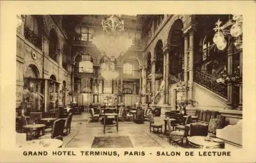 Ak Paris VIII, Rue Saint Lazare, Grand Hotel Terminus, Lesesaal