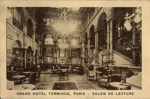 Ak Paris VIIIe Élysée, Rue Saint Lazare, Grand Hotel Terminus, Lesesaal