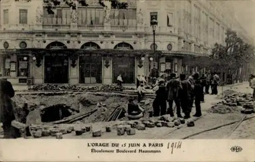 Ak Paris VIII, Der Sturm vom 15. Juni, Erdrutsch Boulevard Haussmann