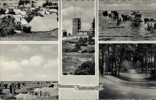 Ak Sahlenburg Cuxhaven, Strand und Badeleben, Camping, Forst