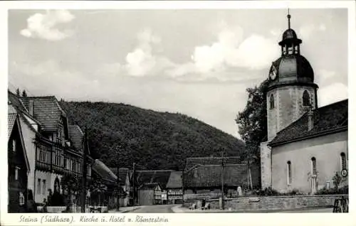 Ak Steina Bad Sachsa im Südharz, Kirche und Hotel a. Römerstein