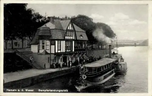 Ak Hameln an der Weser Niedersachsen, Dampferlandungsplatz, Dampfer
