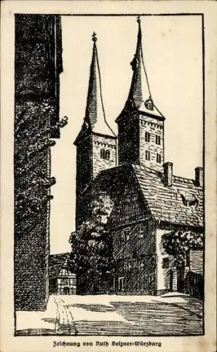 Künstler Ak Höxter an der Weser, Kirche, Zeichnung von Ruth Selzner-Würzburg
