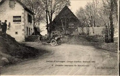 Ak Circuit d'Auvergne, Gordon Bennett Cup 1905, erste Kurve von Rochefort