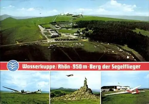Ak Gersfeld in der Rhön Hessen, Wasserkuppe, Fliegerdenkmal, Luftbild, Segelflugzeug