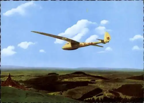 Ak Naturpark Rhön, Wasserkuppe, Segelflugzeug Peters in Condor II a, D 11 186