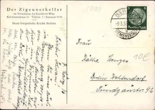 Künstler Ak Berlin Charlottenburg, Der Zigeuner Keller, Kurfürstendamm 26, Violinist