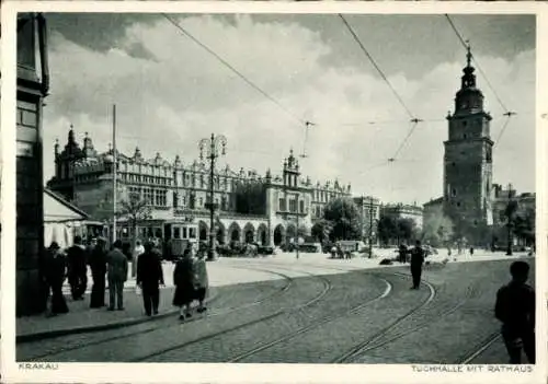 Ak Kraków Krakau Polen, Tuchhalle mit Rathaus