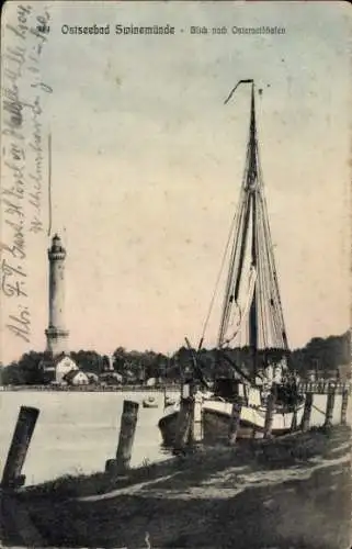 Ak Świnoujście Swinemünde Pommern, Blick nach Osternothafen, Leuchtturm