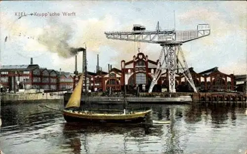 Ak Kiel, Krupp'sche Werft, Kran, Boot