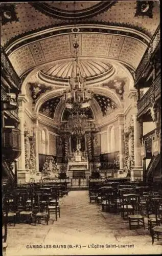 Ak Cambo les Bains Pyrenees Atlantiques, Kirche Saint-Laurent, Innenansicht