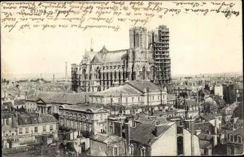 Ak Reims Marne, Panorama, Cathedrale