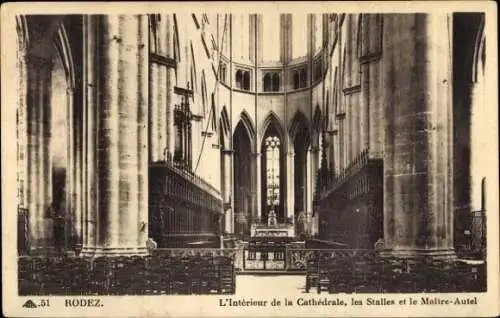 Ak Rodez Aveyron, L'Interieur de la Cathedrale, les Stalles et le Maitre-Autel