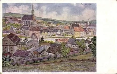 Künstler Ak Lebeda, A., Steyr in Oberösterreich, Blick von der Ennsleiten