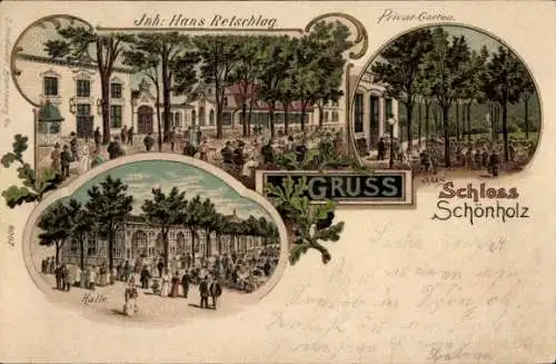 Litho Niederschönhausen Schönholz Berlin Pankow, Schloss, Inh Hans Retschlag, Halle, Privat Garten