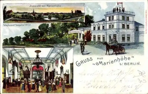 Litho Berlin Tempelhof, Gasthaus Marienhöhe, Inh. P. Krause, Ballsaal