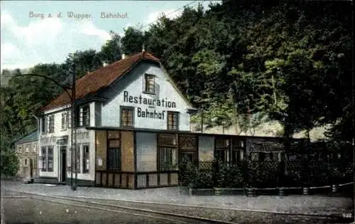 Ak Burg an der Wupper Solingen, Bahnhof, Restaurant