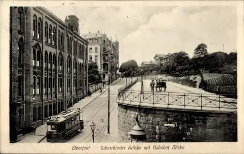 Ak Elberfeld Wuppertal, Eckernförder Straße, Bahnhof Mirke, Straßenbahn