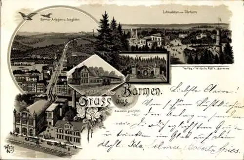 Litho Barmen Wuppertal, Barmer Anlagen, Bergbahn, Bahnhof