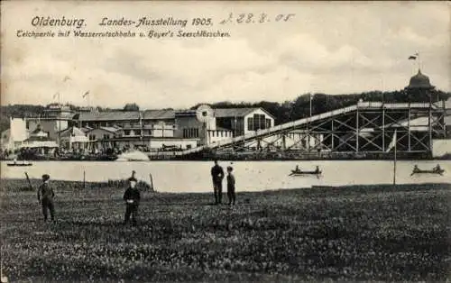 Ak Oldenburg in Niedersachsen, Landesausstellung 1905, Wasserrutschbahn, Seeschlösschen