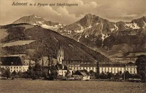 Ak Admont Steiermark, Teilansicht, Kirche, Pyrgas, Scheiblingstein