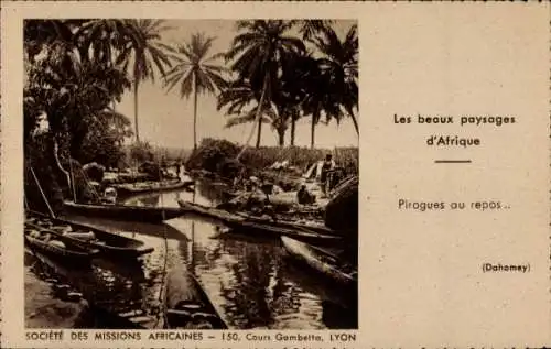Ak Dahomey Benin, Pirogues au repos, Societe des Missions Africaines Lyon