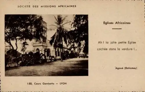 Ak Agoue Dahomey Benin, Petite Eglise chacee dans la verdure, Societe des Missions Africaines Lyon