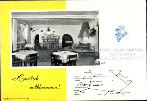 Ak Mallnitz in Kärnten, Hotel Drei Gemsen, Gastraum