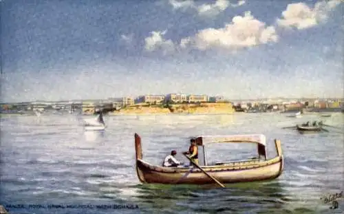 Künstler Ak Malta, Royal Naval Hospital with Dghaisa