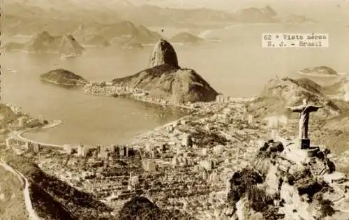 Ak Rio de Janeiro Brasilien, Vista seres, Panorama, Statue, Zuckerhut