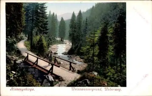 Ak Riesengebirge Region Königgrätz, Bílé Labe, Weiße Elbe, Weißwasser, Weißwassergrund, Brücke