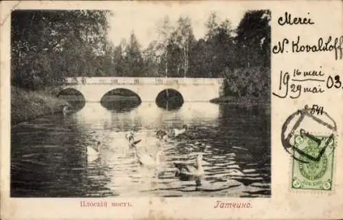 Ak Gattschina Russland, Brücke, Gewässer