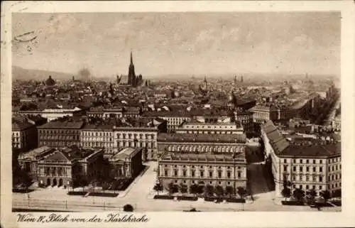 Ak Wien 4 Wieden, Blick von der Karlskirche auf die Stadt