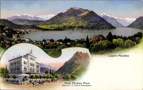Ak Paradiso Lugano Kanton Tessin, Panorama, Hotel Pension Flora