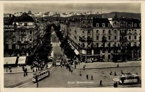Ak Zürich Stadt Schweiz, Bahnhofstraße, Straßenbahnen