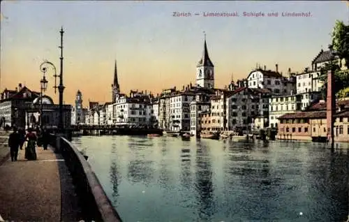 Ak Zürich Stadt Schweiz, Limmatquai, Schipfe und Lindenhof
