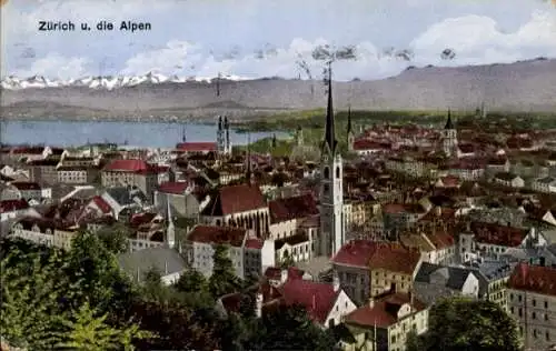 Ak Zürich Stadt Schweiz, Gesamtansicht mit Alpenpanorama