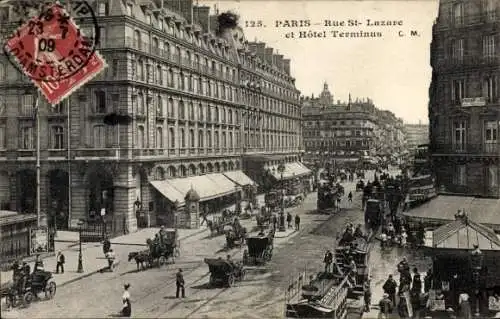 Ak Paris VIIIe Élysée, Rue Saint Lazare, Grand Hotel Terminus