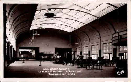 Ak Cherbourg Manche, La Gare Maritime, Salon-Hall
