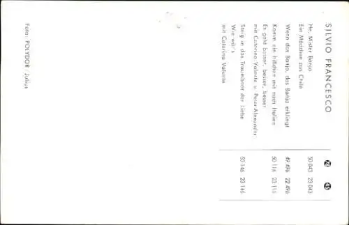 Ak Sänger Silvio Francesco, Portrait, Autogramm, Polydor Schallplatten