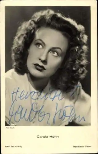 Ak Schauspielerin Carola Höhn, Portrait, Autogramm